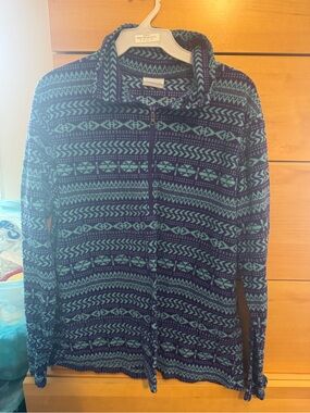 Columbia Navy and Teal Geometric Fleece Jacket